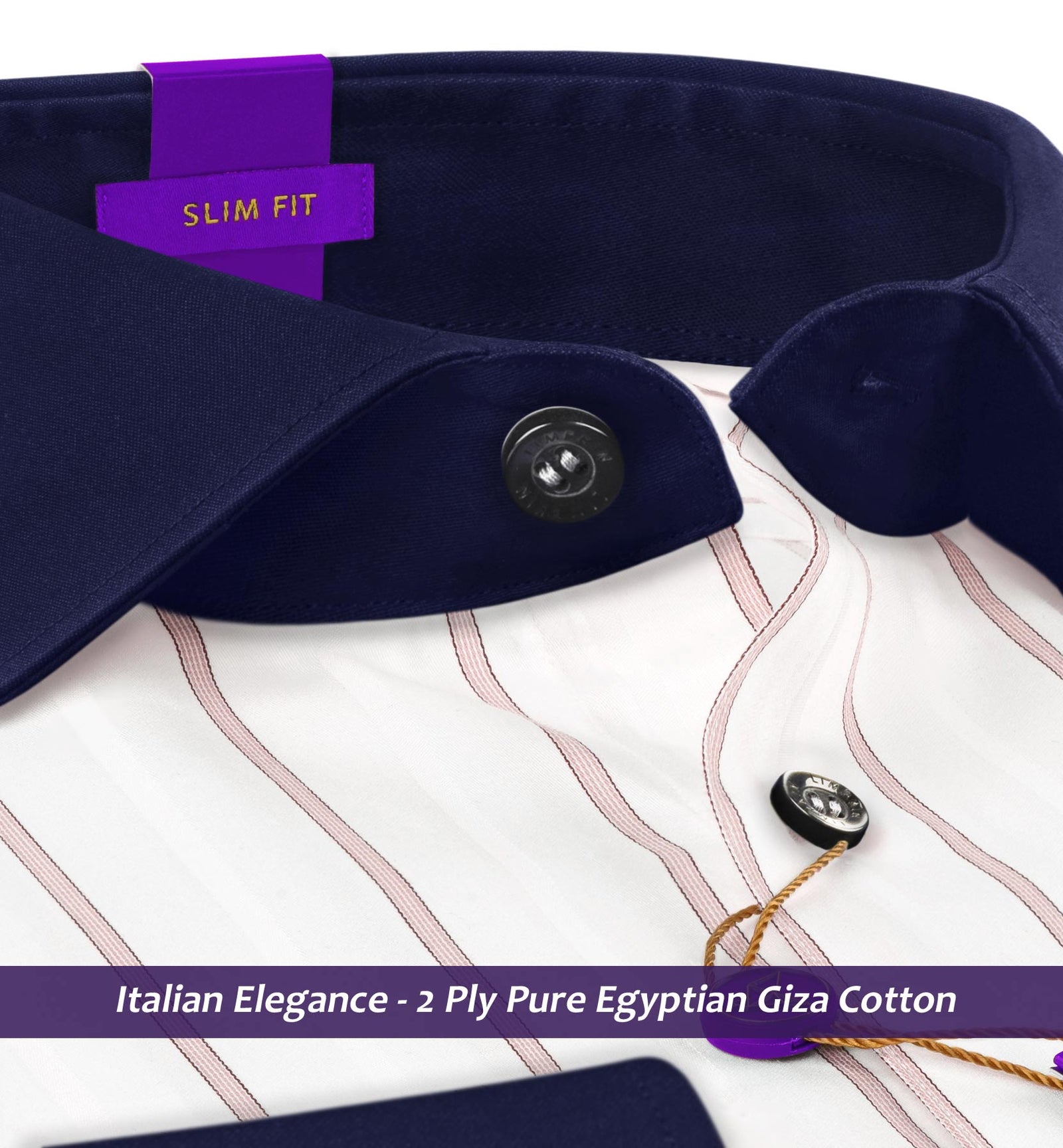 Pomona- Prose Pink & Burgundy Stripe- Navy Collar