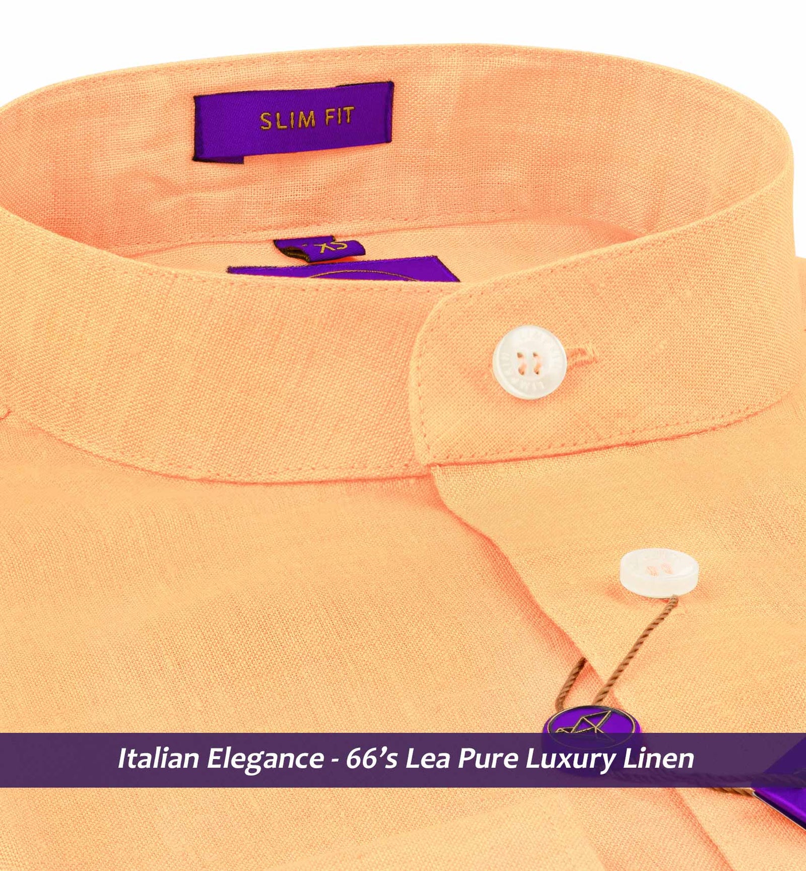 Alicante- Melon Orange Solid Linen- Mandarin Collar