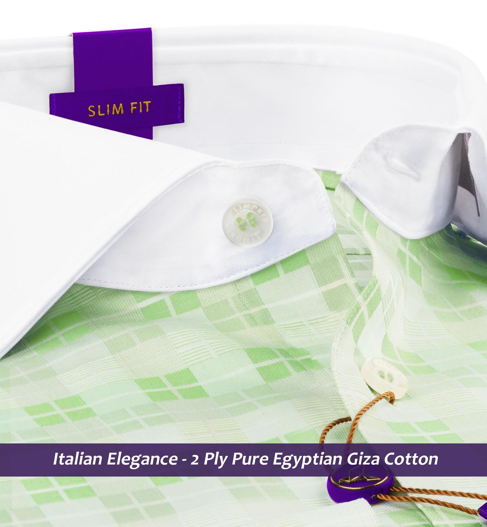 Rome- Pistachio Green & Beige Check- White Collar