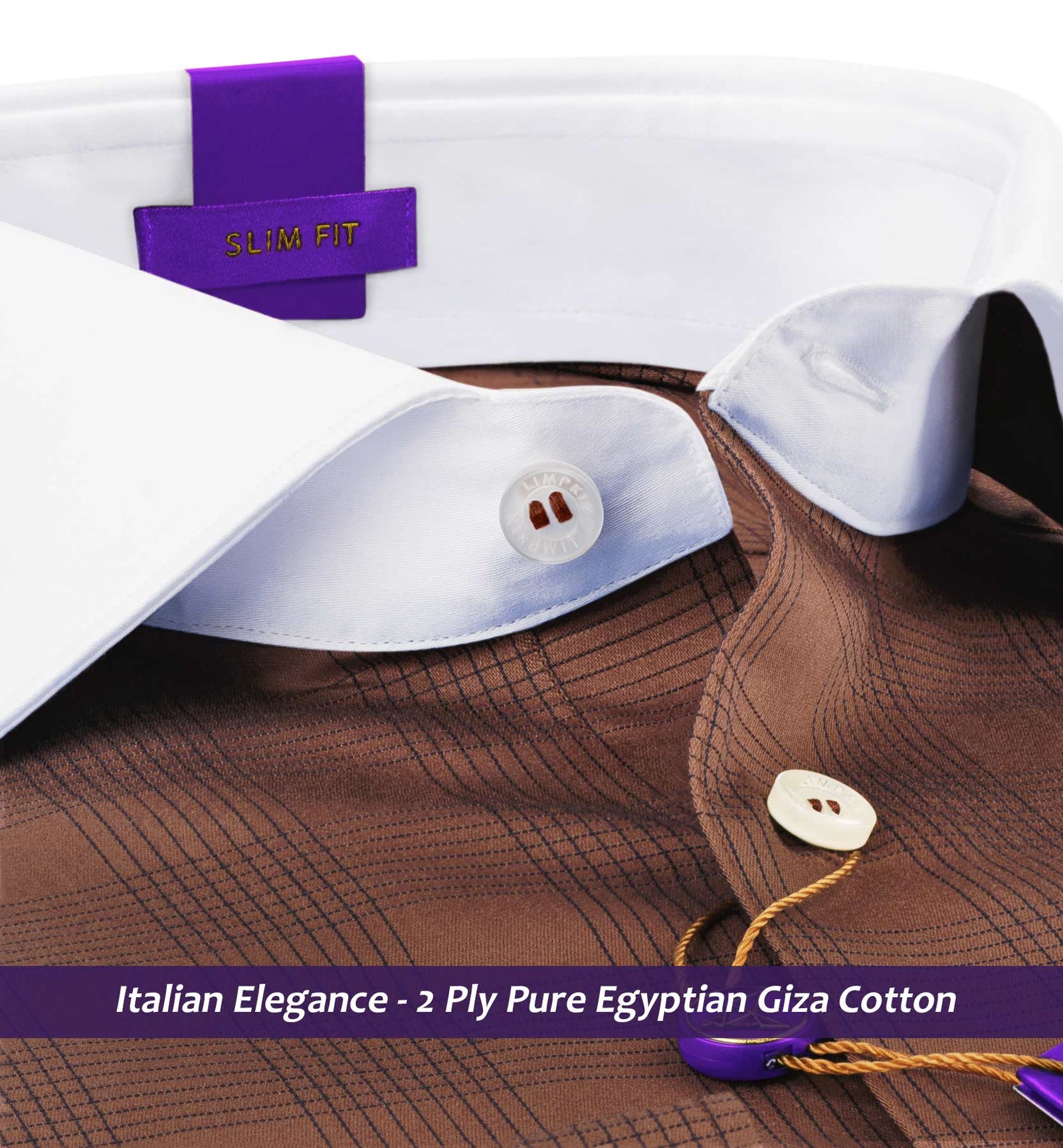 Tropea- Cinnamon Brown & Navy Check- White Collar