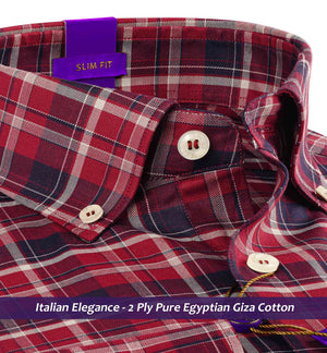 Brooklyn- Navy & Burgundy Check- Button Down