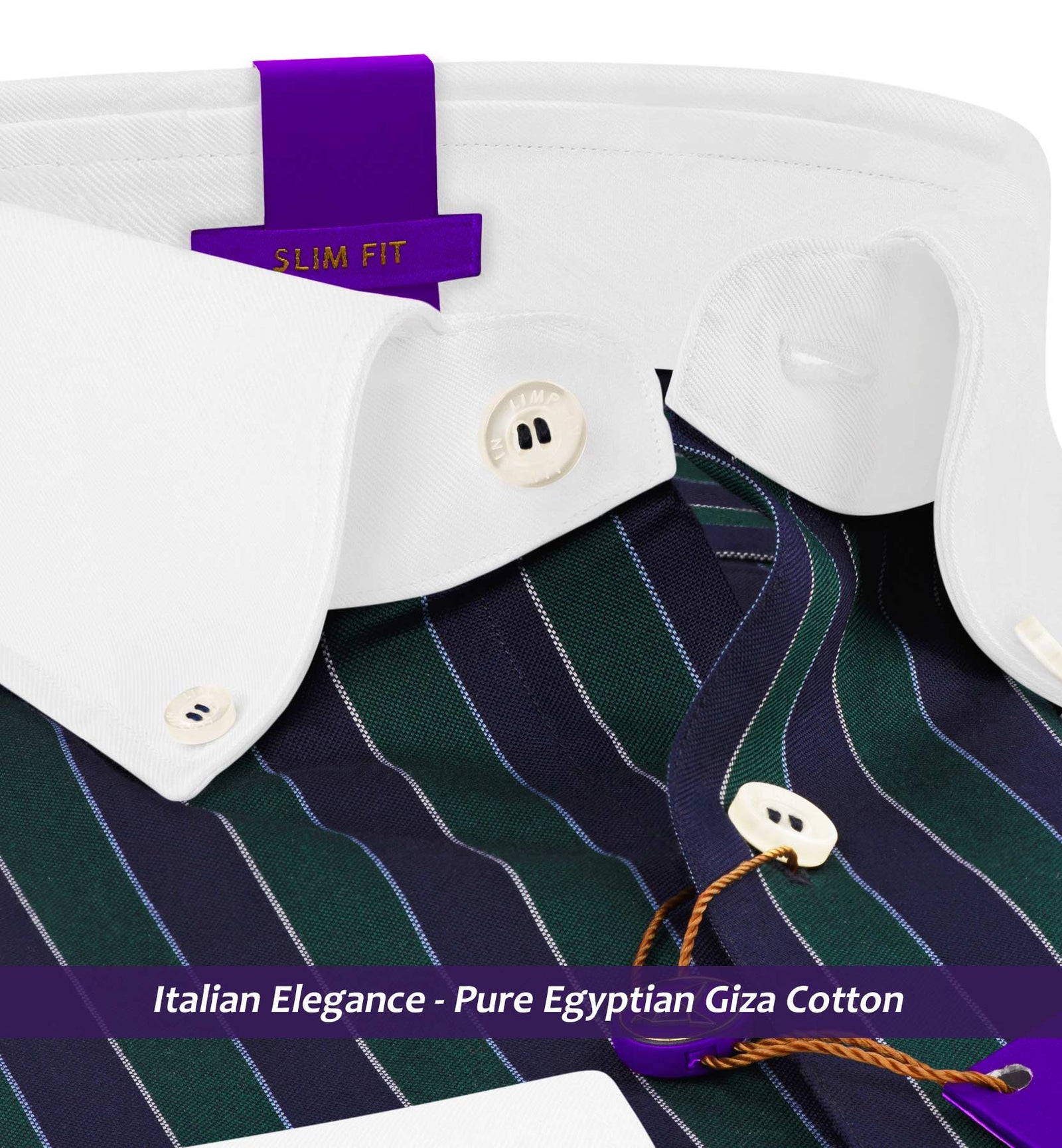 Monaco- Emerald Green & Navy Stripe- White Collar