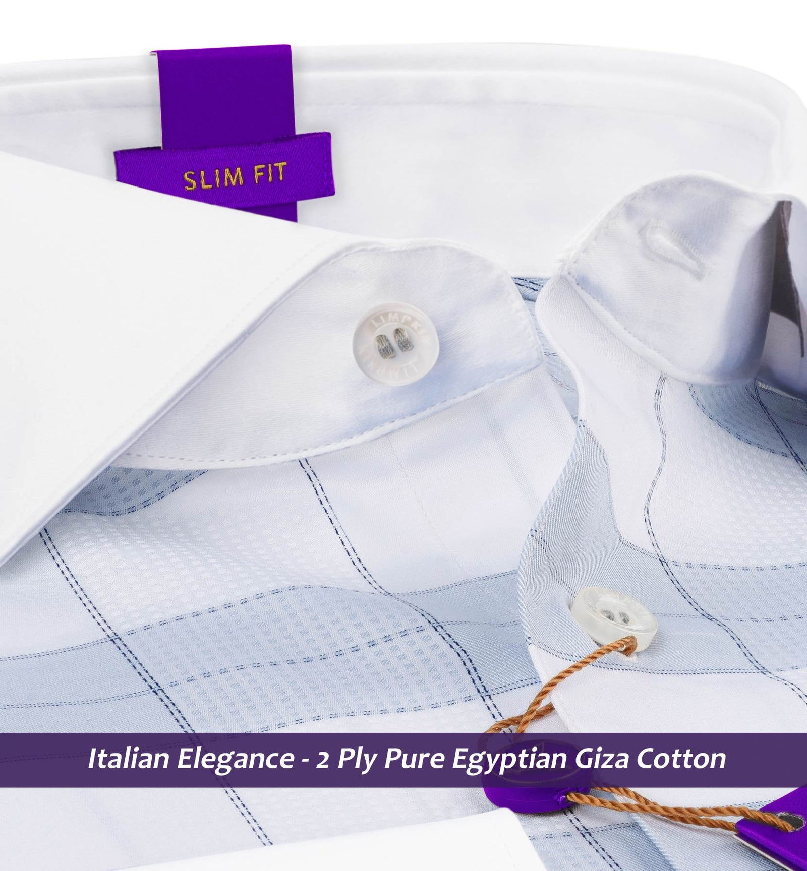 Arosa- Flint Grey & Navy Check- White Collar