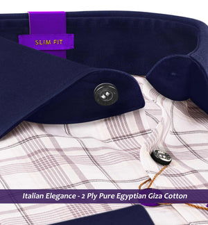 Madison- Prose Pink & Beige Check- Navy Collar