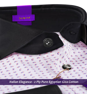 Sicily- Blue & Red Paisley Print- Black Collar