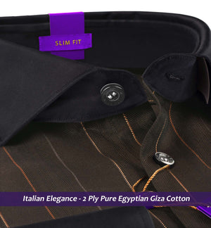 Maribo- Cedar Brown & Beige Stripe- Black Collar