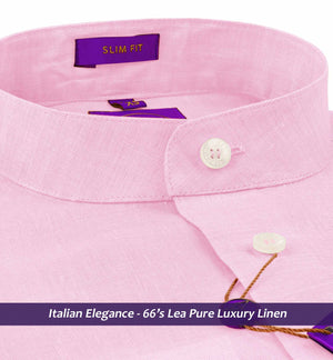 Yantai- Lemonade Pink Solid Linen- Mandarin Collar
