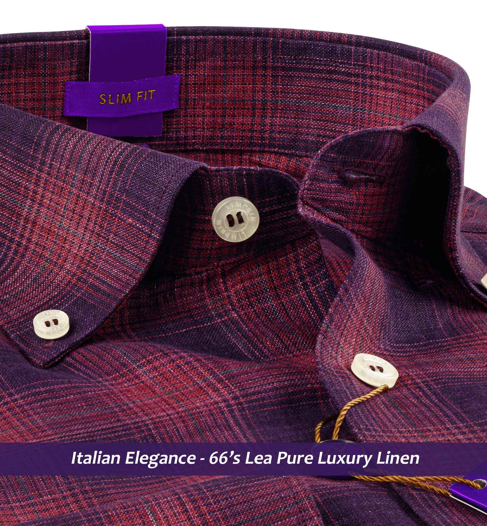 Corvetto- Burgundy Linen Check- Button Down