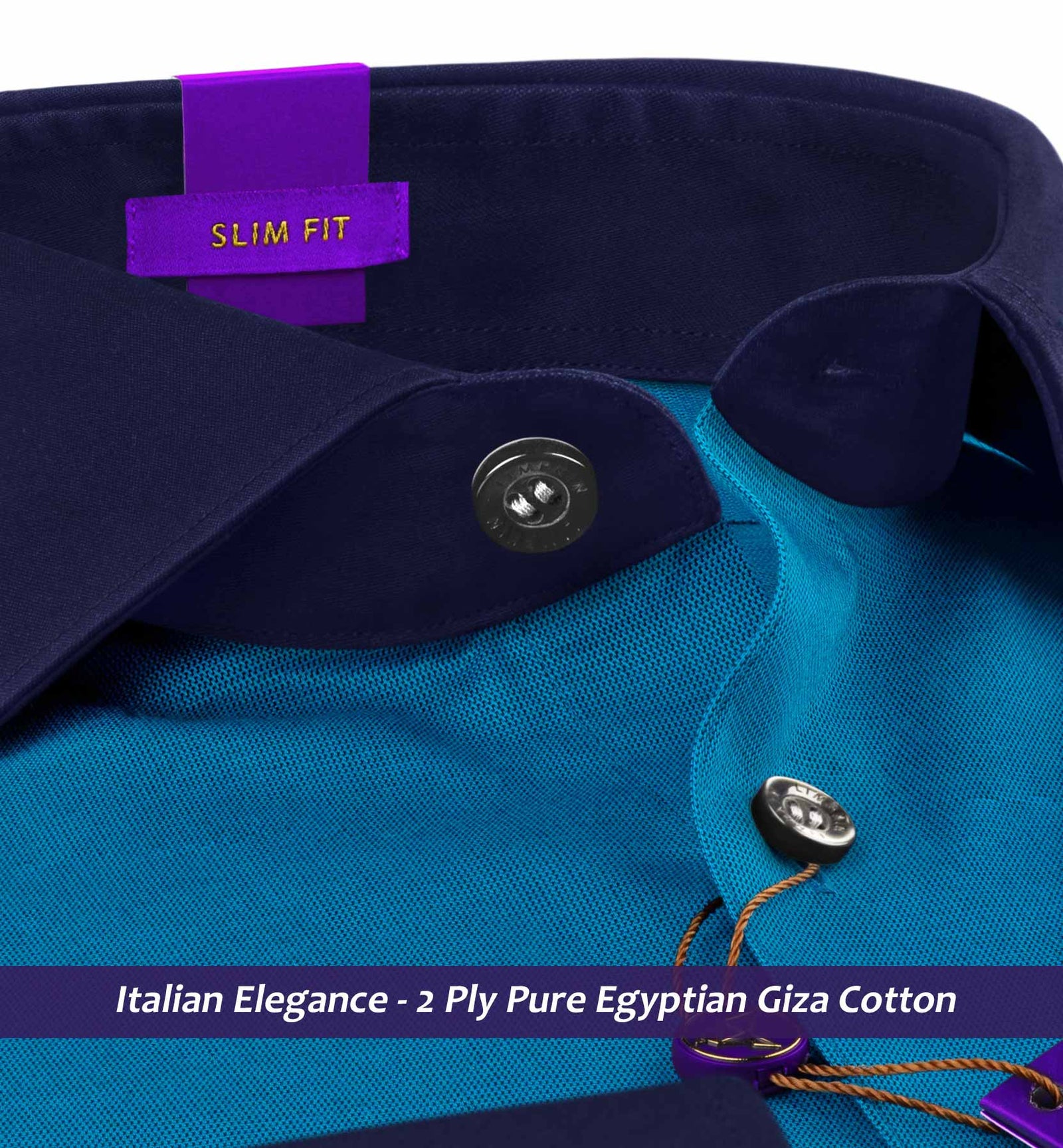 Amiens- Prussian Blue Solid- Navy Collar