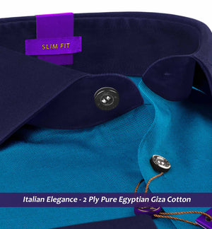 Amiens- Prussian Blue Solid- Navy Collar