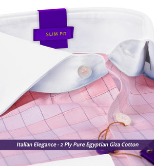 Trento- Flamingo Pink & Navy Check- White Collar