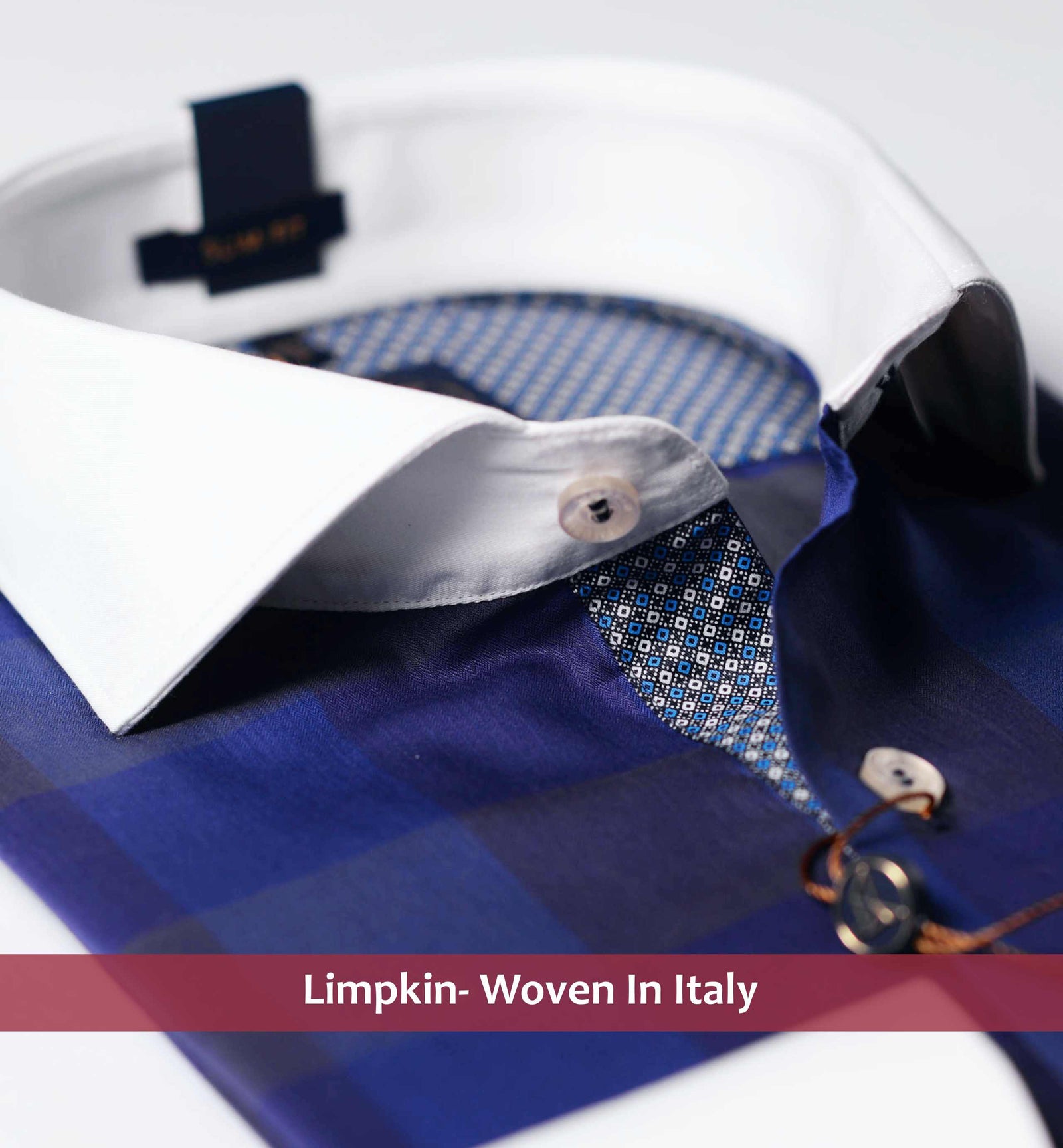 Venice- Indigo Blue & Navy Check- White Collar