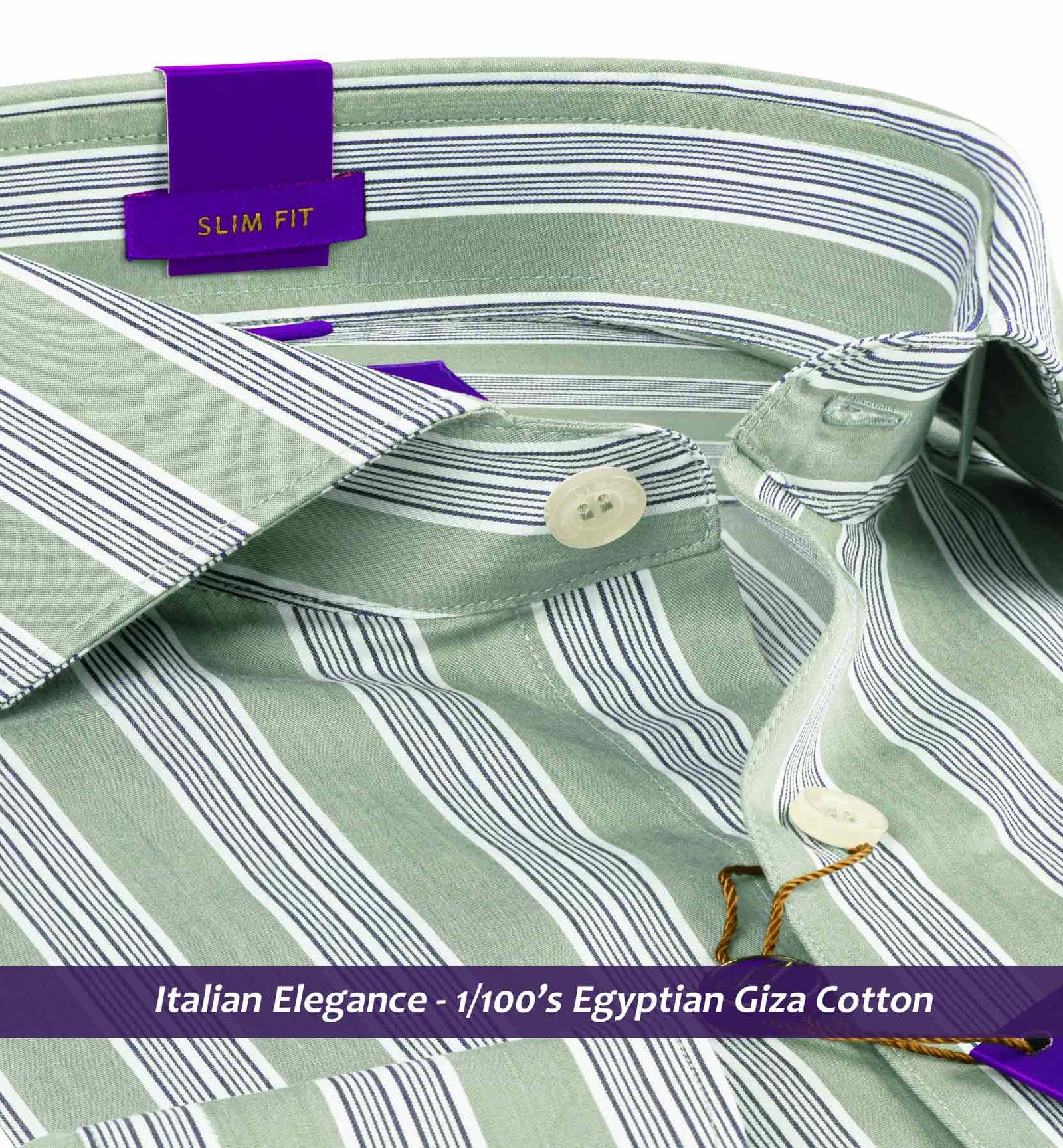 Sanibel- Olive Green & Navy Stripe- 1/100 Egyptian Giza Cotton