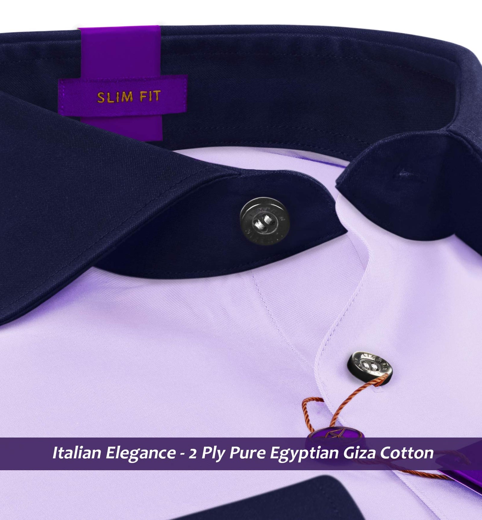 Ripon- Lilac Solid Twill- Navy Collar