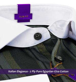 Pittsburgh- Grey & Beige Stripe- White Collar