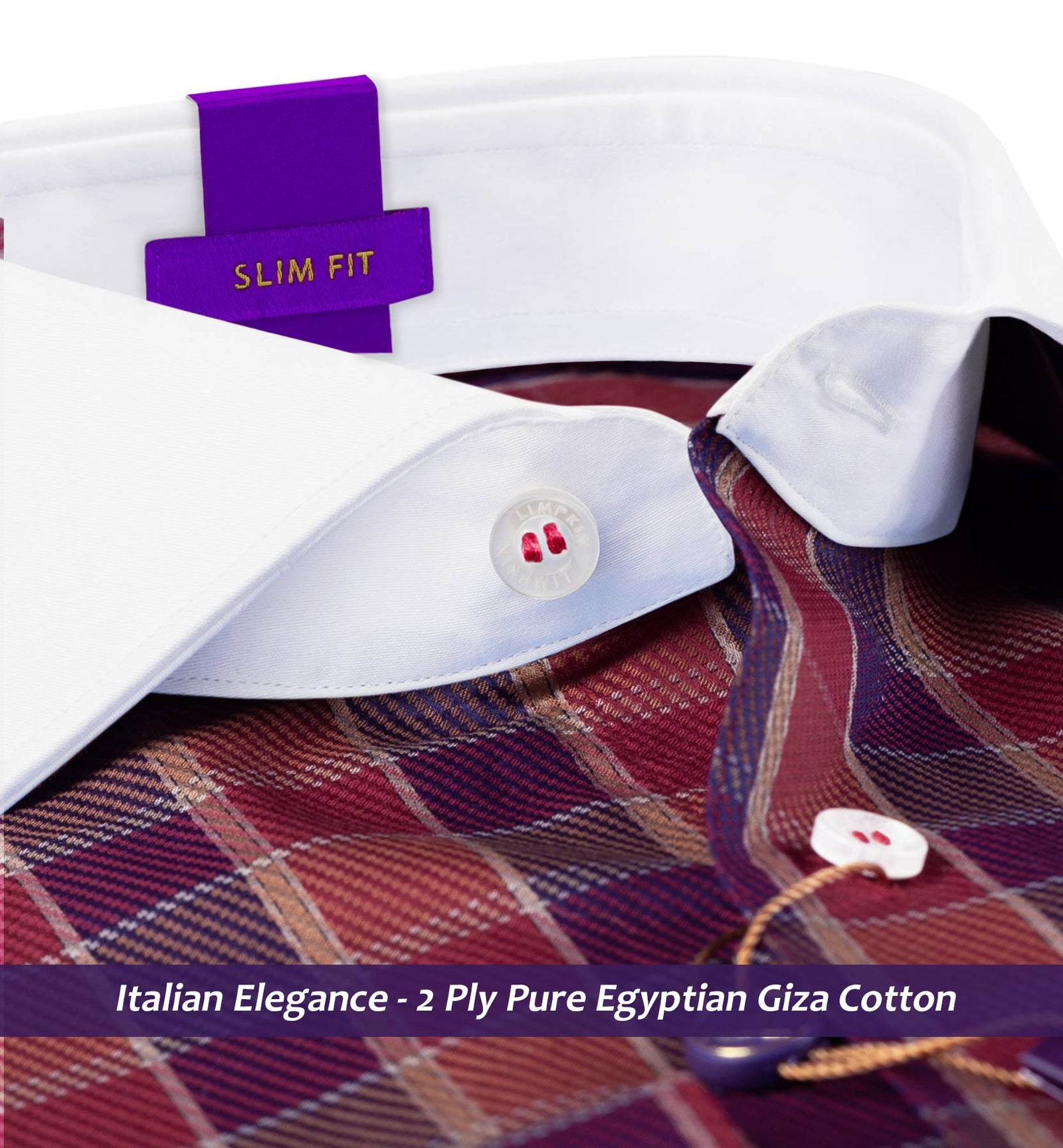 Armenia- Burgundy & Beige Check- White Collar