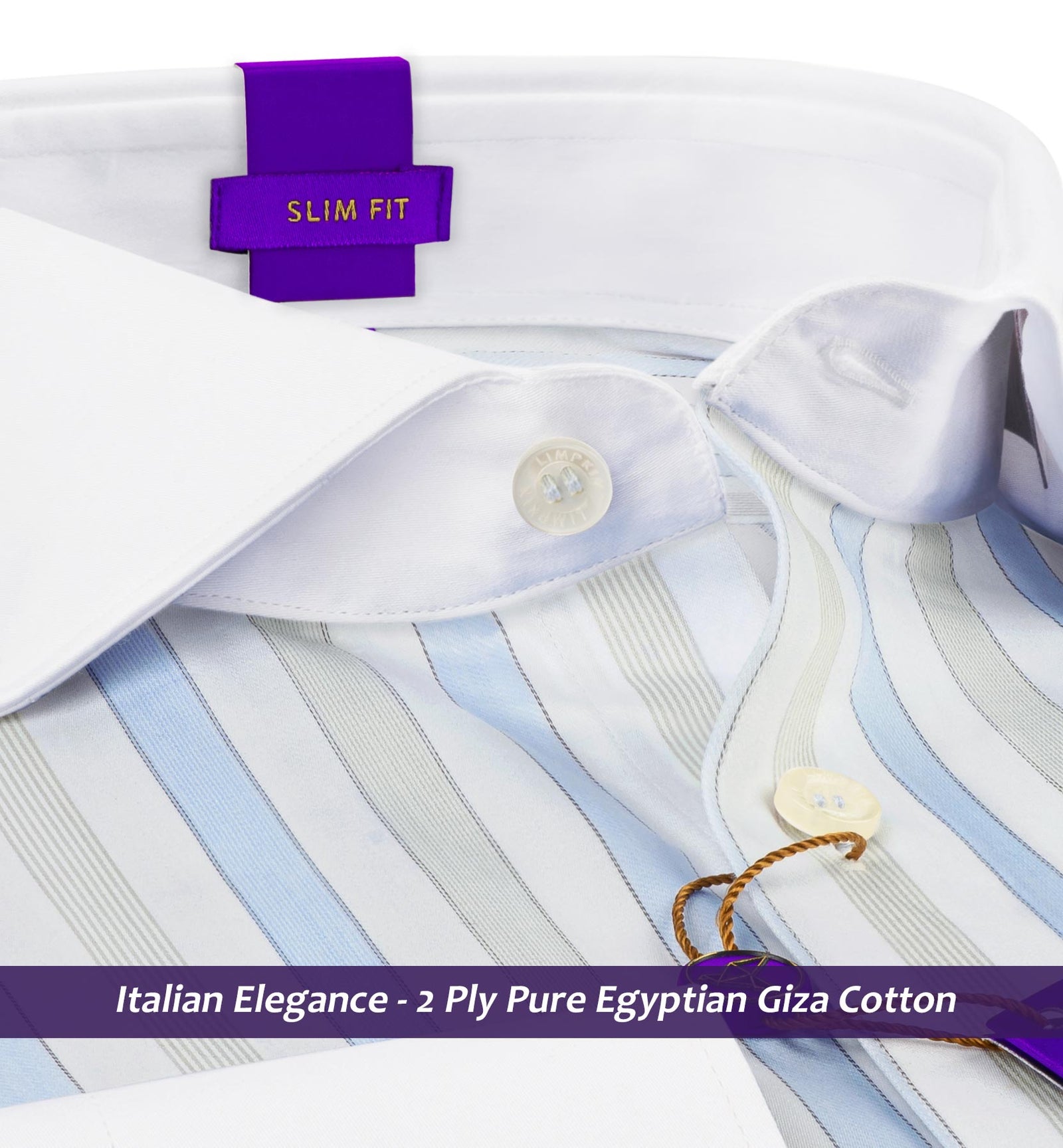 Morrison- Azure Blue & Beige Stripe- White Collar