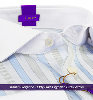 Morrison- Azure Blue & Beige Stripe- White Collar