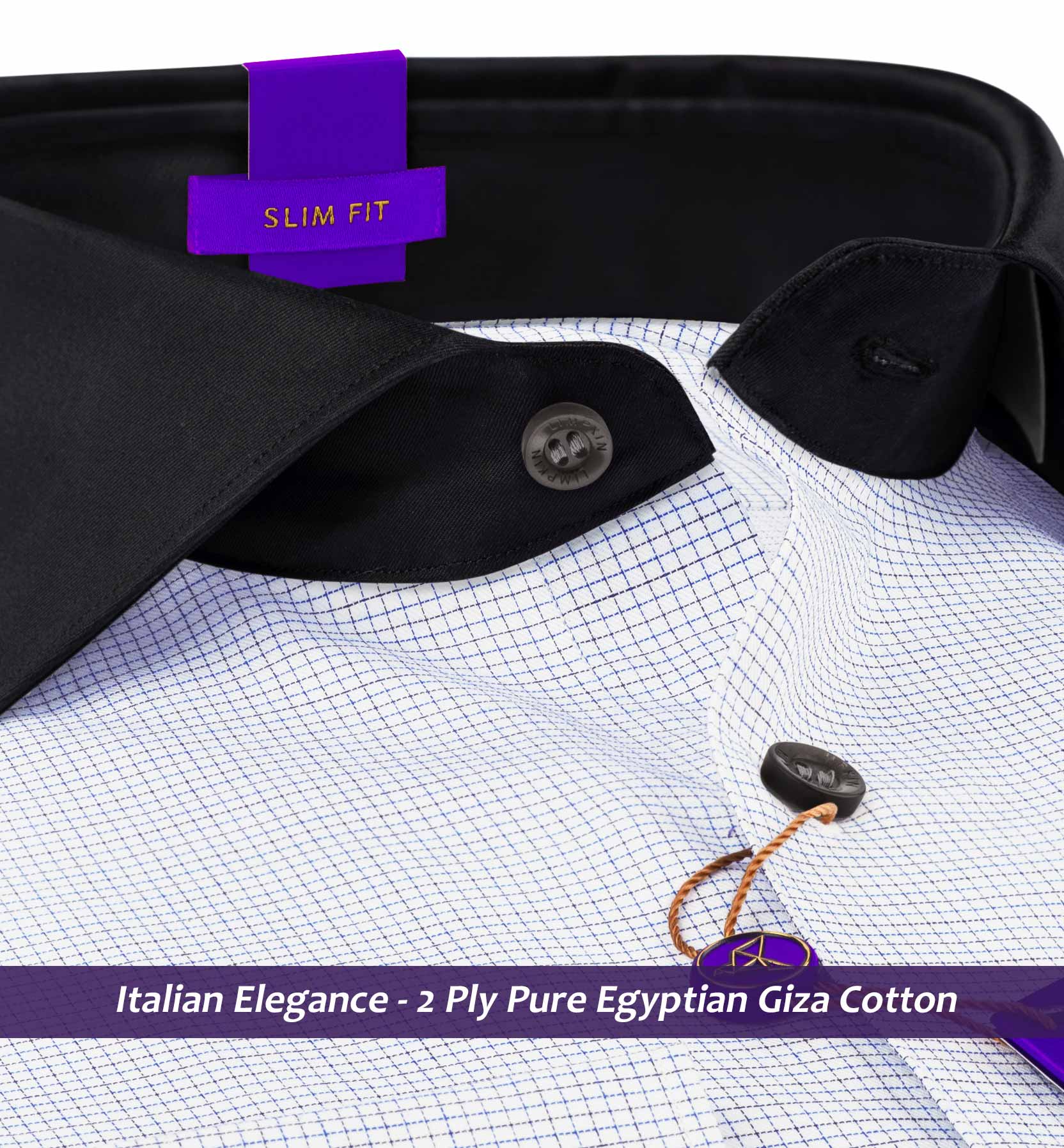 Morelia- Navy & White Pin Check- Black Collar