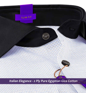 Morelia- Navy & White Pin Check- Black Collar