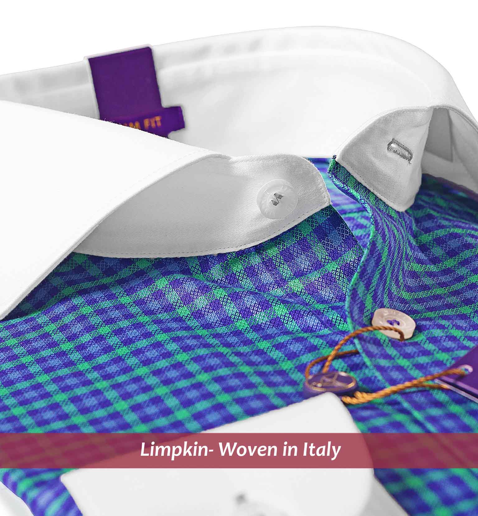 Condamine- Purple & Green Check- White Collar