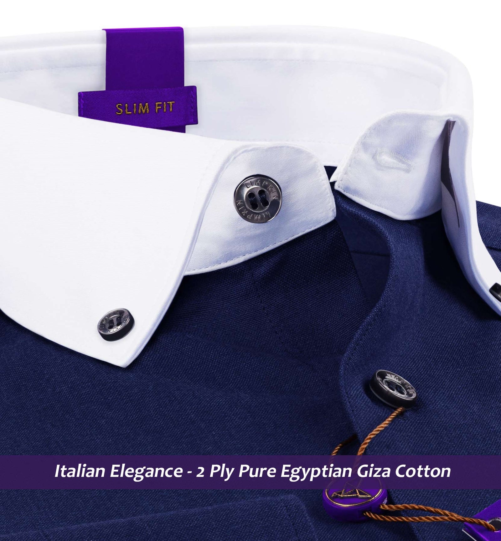 Berkeley- Navy Blue Solid- White Button Down Collar