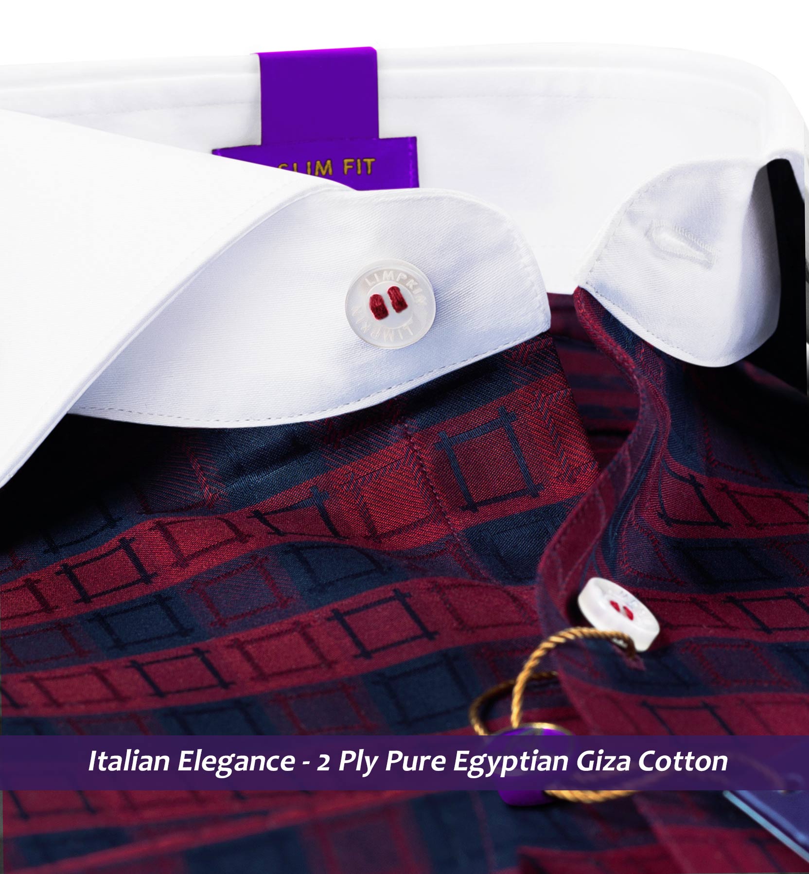 Luton- Burgundy & Navy Check- White Collar