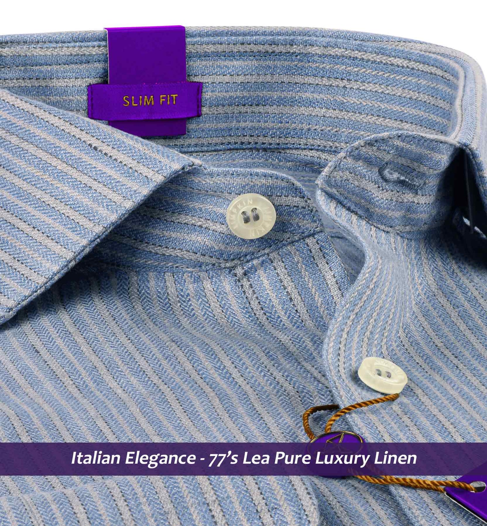 Nevada- Flint Grey & Beige Stripe Linen- 77's Lea Pure Luxury Linen