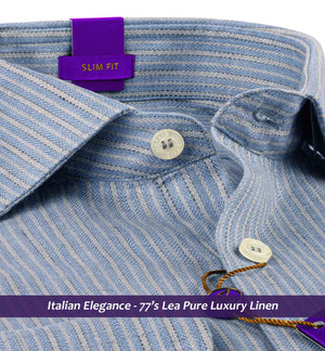 Nevada- Flint Grey & Beige Stripe Linen- 77's Lea Pure Luxury Linen