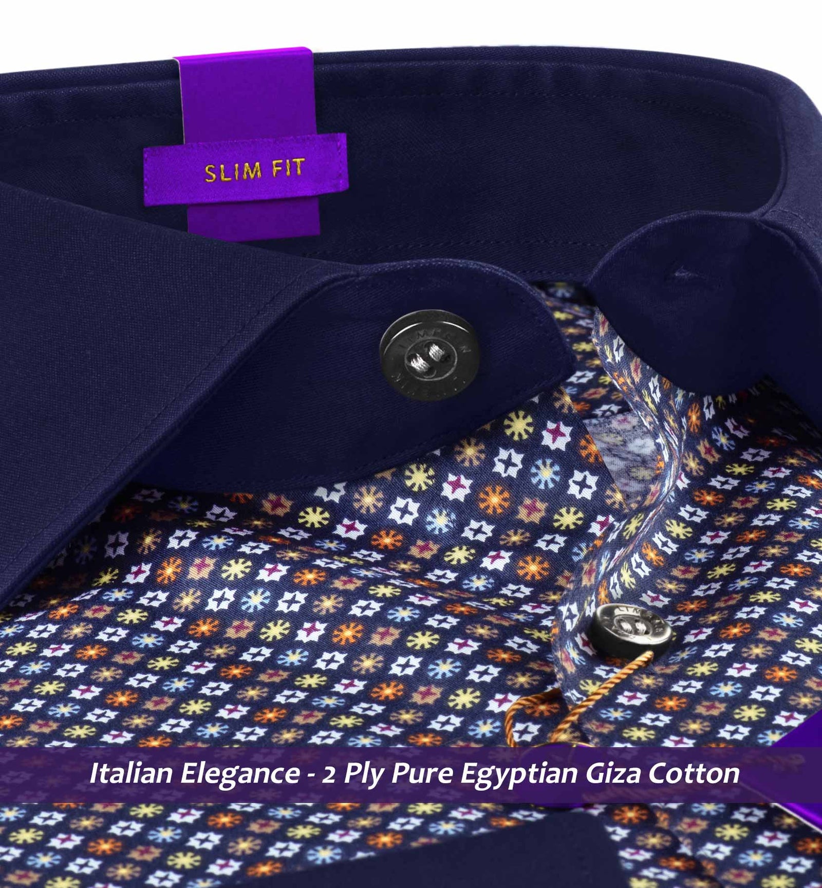 Syracuse- Navy Blue & Orange Print- Navy Collar