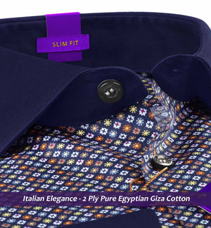 Syracuse- Navy Blue & Orange Print- Navy Collar