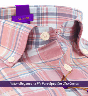 Logrono- Carnation Pink & Blue Check- Button Down