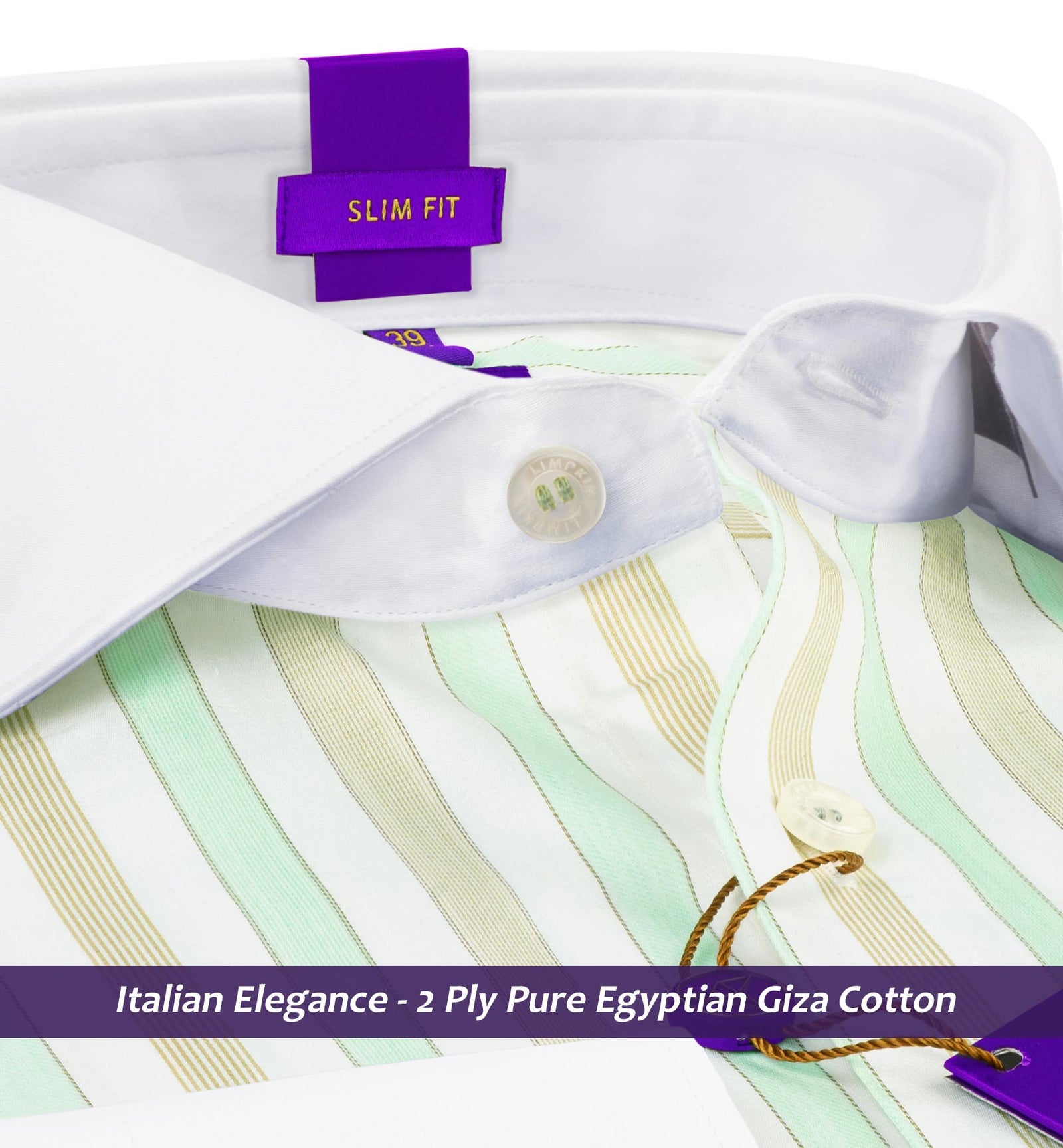 Cordoba- Mint Green & Beige Stripe- White Collar