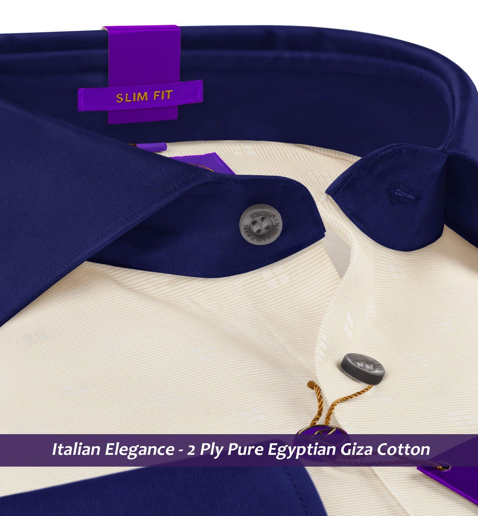 Salvador- Beige & White Motif- Navy Collar