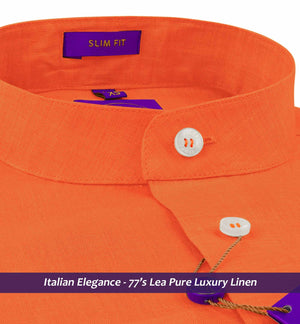 Navagio- Tangerine Orange Linen- Mandarin Collar