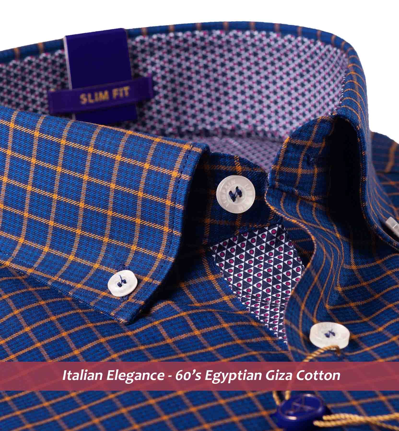 Brisbane- Navy & Orange Check- Button Down