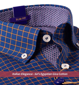 Brisbane- Navy & Orange Check- Button Down
