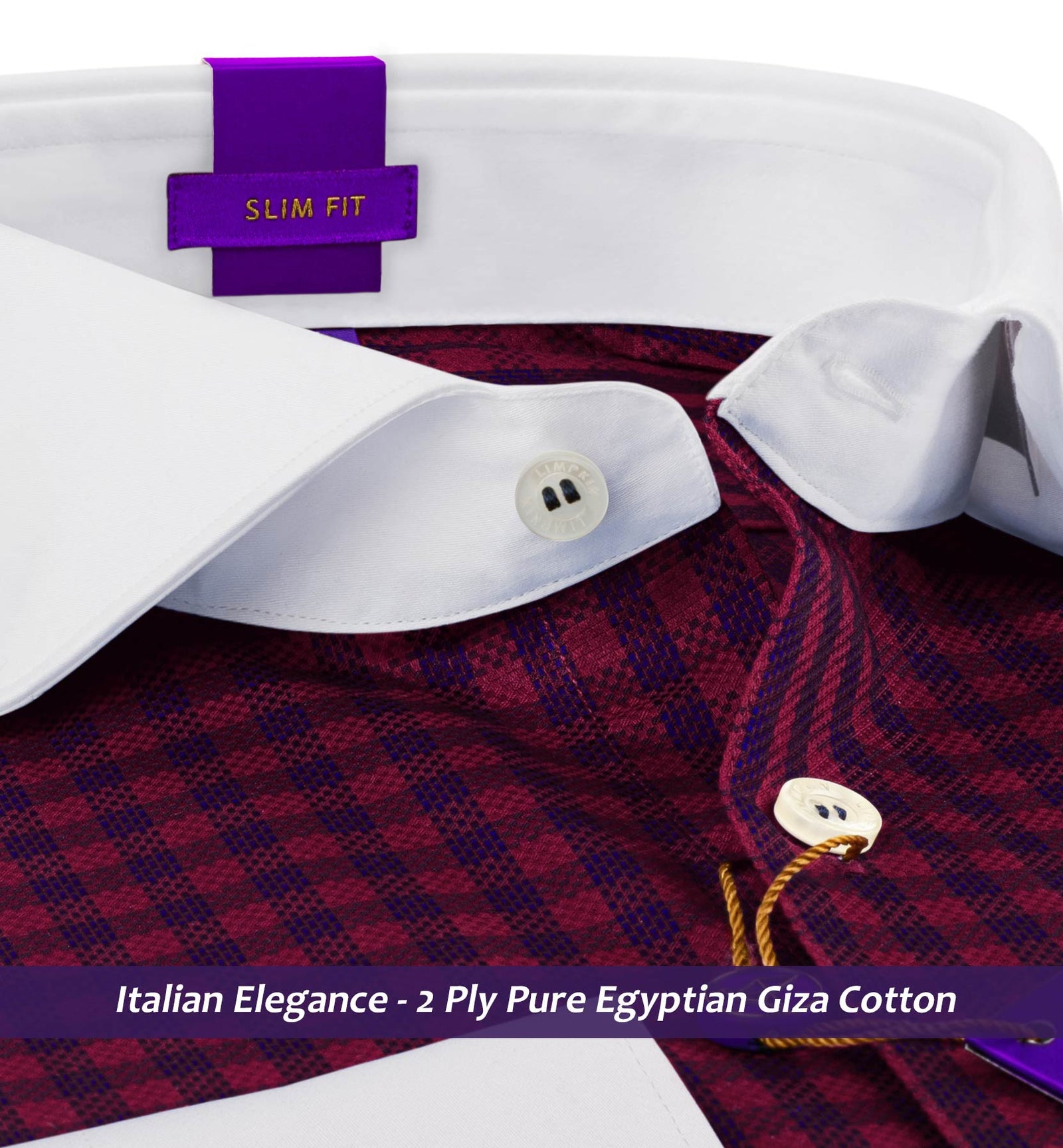 Lisbon- Burgundy & Navy Check- White Collar