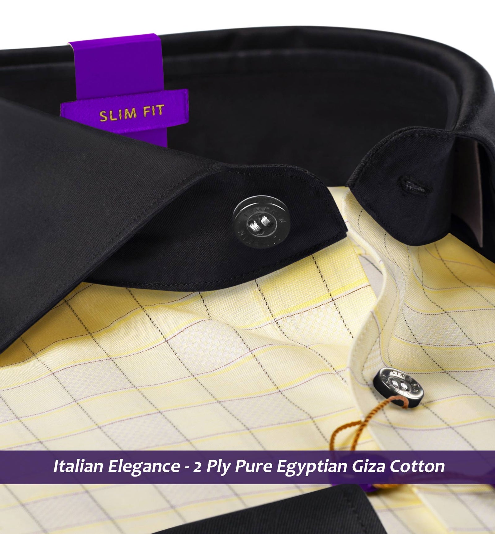 Postiano- Daffodil Yellow & Navy Check- Black Collar