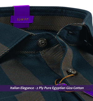 Moncton- Teal Green & Beige Stripe