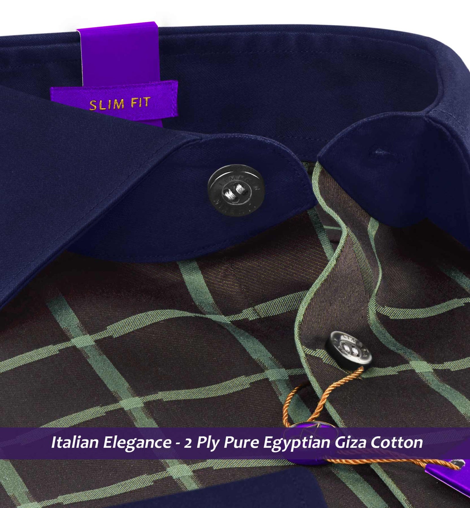 Palestro- Cedar Brown & Green Check- Navy Collar