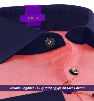 Memphis- Coral Red Solid- Navy Collar
