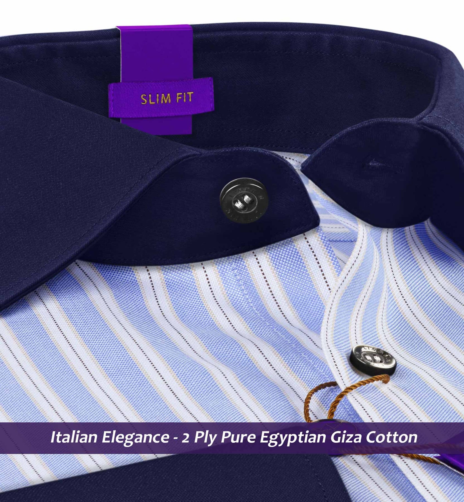Durham- Azure Blue & Navy Stripe- Navy Collar