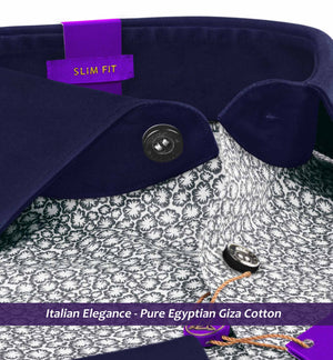 Memphis- Flint Grey & White Print- Navy Collar