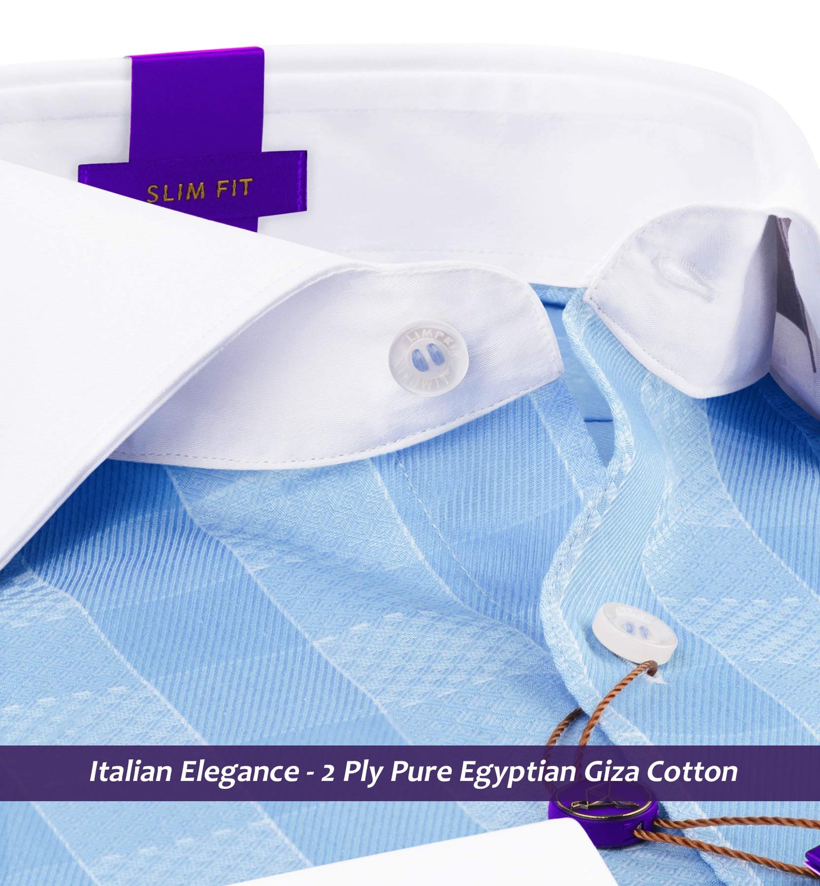 Paros- Azure Blue Check- White Collar