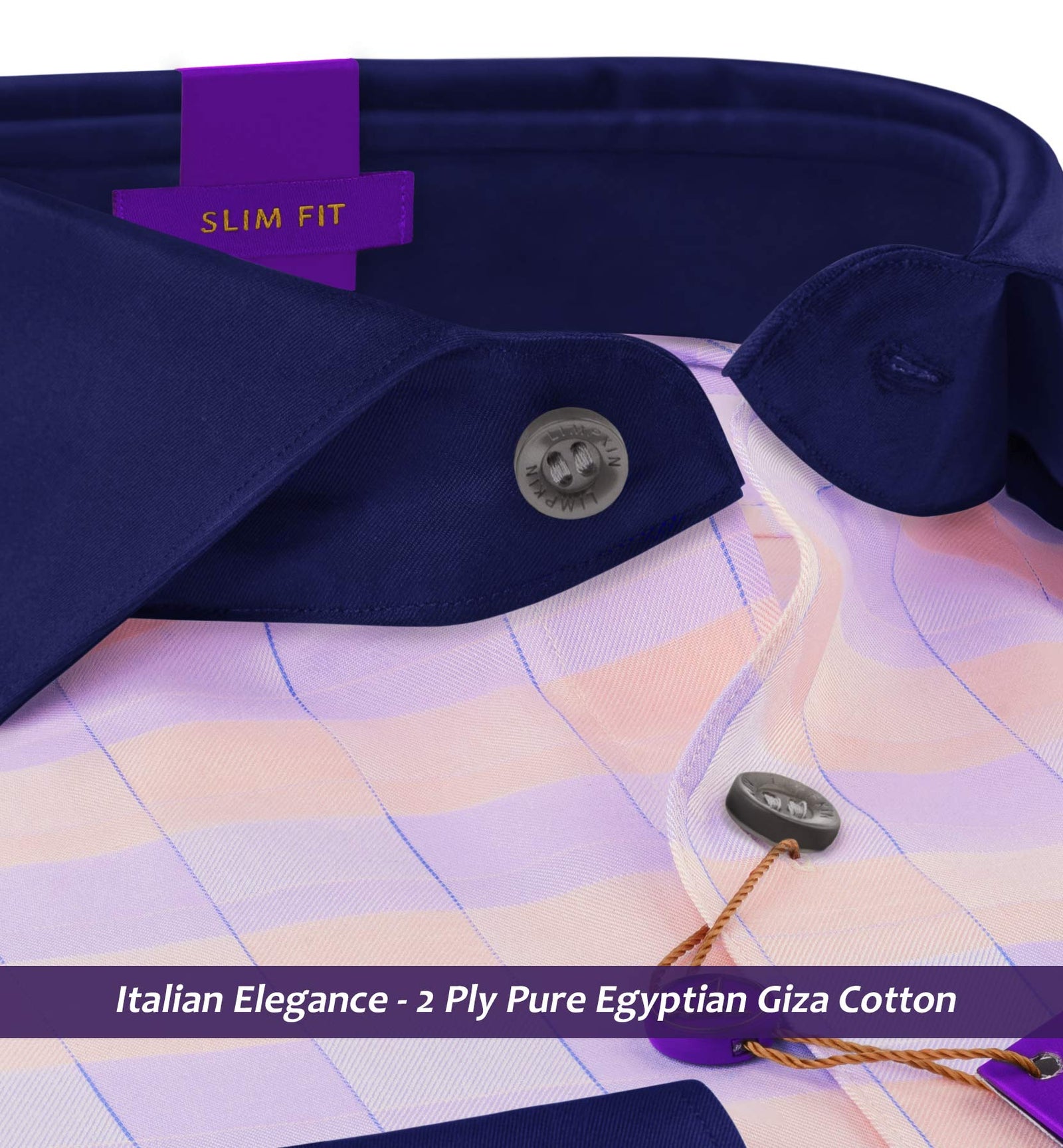 Postiano- Flamingo Pink & Lilac Check- Navy Collar