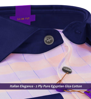 Postiano- Flamingo Pink & Lilac Check- Navy Collar