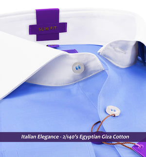 Wembley- The Best Azure Blue- White Collar- 2/140 Egyptian Giza Cotton-  Delivery from 5th May