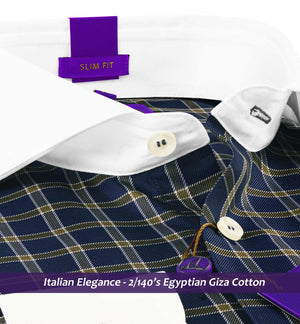 Luxor- Navy & Moss Green Check- White Collar