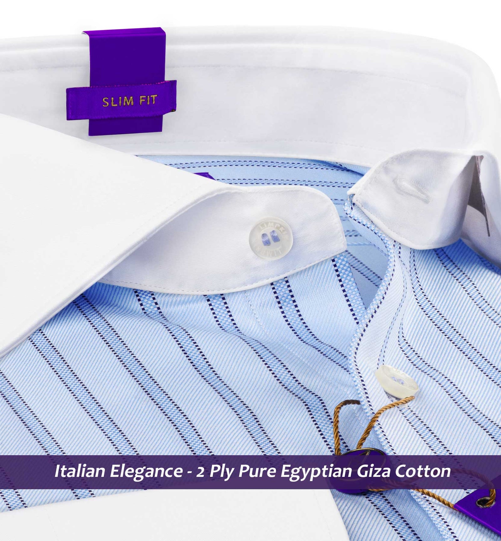 Milano- Azure Blue & Navy Stripe- White Collar